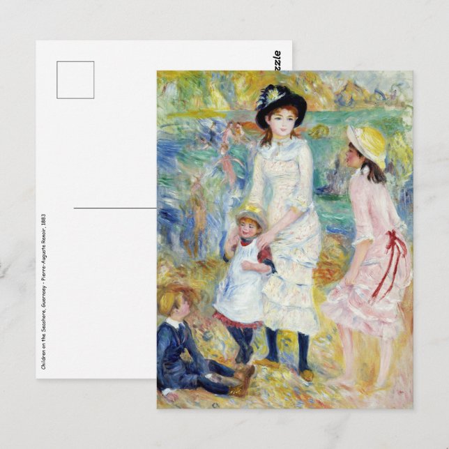 Renoir - Kinder an der Küste, Guernsey Postkarte (Vorne/Hinten)