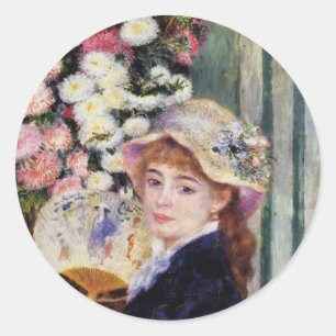 Renoir: Mädchen mit einem Lüfter Runder Aufkleber