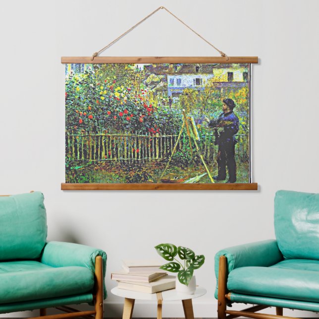 Renoir - Monetmalerei in seinem Garten Wandteppich Mit Holzrahmen (Wohnzimmer)