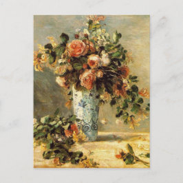 Renoir-Rose und Jasmine in einer Delft-Vase Postkarte