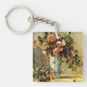 Renoir-Rose und Jasmine in einer Delft-Vase Schlüsselanhänger