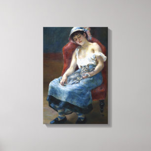 Renoir Schlafendes Mädchen mit Katze Klassische Ku Leinwanddruck
