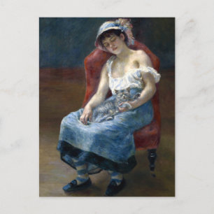 Renoir Schlafendes Mädchen mit Katze Klassische Ku Postkarte