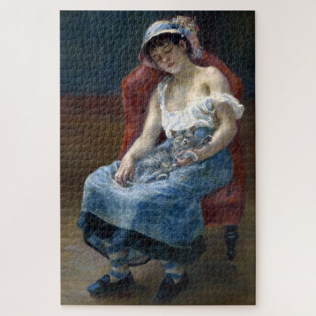 Renoir Schlafmädchen mit katzenklassischer Kunst (Vertikal)
