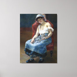 Renoir Schlafmädchen mit katzenklassischer Kunst Leinwanddruck