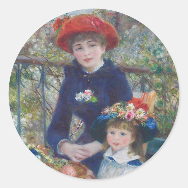 Renoir Two Sisters Terrasse Französischer Impressi Runder Aufkleber (Vorderseite)