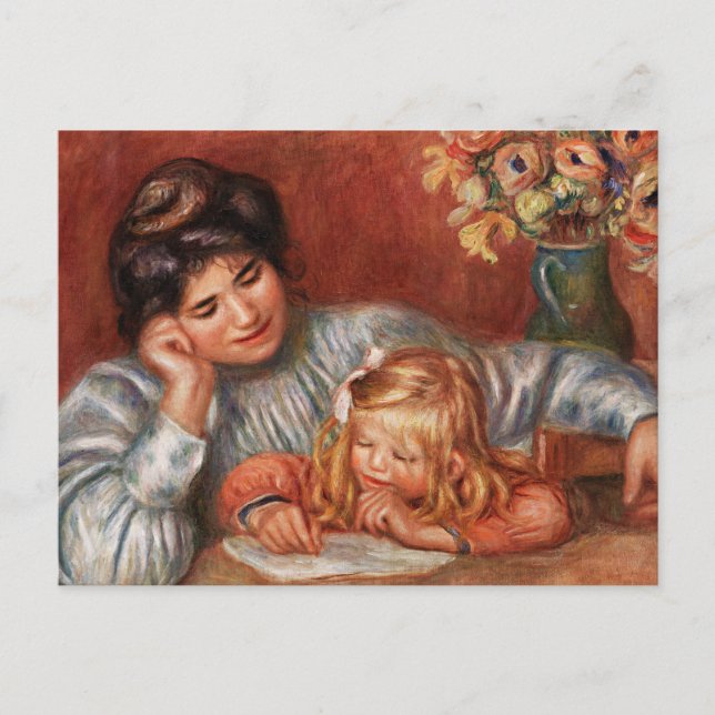 Renoir - Writing Lesson, famous painting Postkarte (Vorderseite)