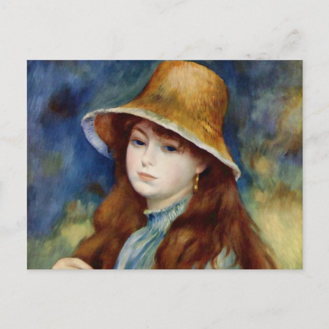 Renoir Young Girl in einem Strohhut Postkarte (Vorderseite)