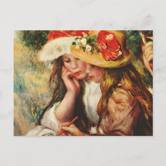 Renoir Zwei Girls lesen im Garten Postkarte (Vorderseite)