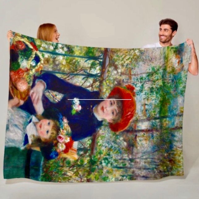 Renoir's Mother and Child  Fleece Blanket (A warm throw blanket with an elegant floral design. )