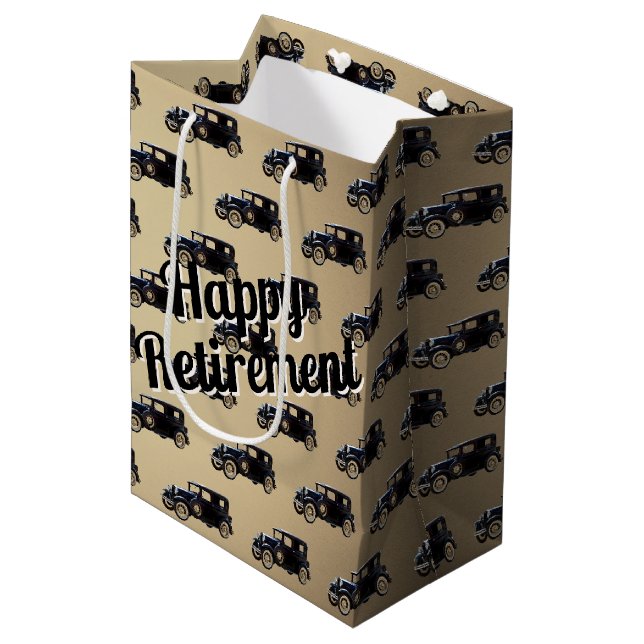 Rente Black Antique Car Medium Geschenktasche Mittlere Geschenktüte (Vorderseite Schrägansicht)
