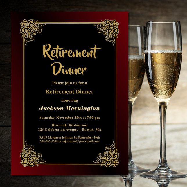 Rente Dinner Party Black Red Gold Einladung (Von Creator hochgeladen)