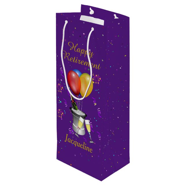 Rente - Feier zum Thema Sparkling Lila Geschenktüte Für Weinflaschen (Rückseite Schrägansicht)