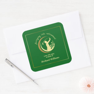 Rente Golf Party Classic Green Golden Player Quadratischer Aufkleber