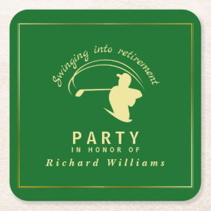 Rente Golf Party Classic Green Golden Player Rechteckiger Pappuntersetzer
