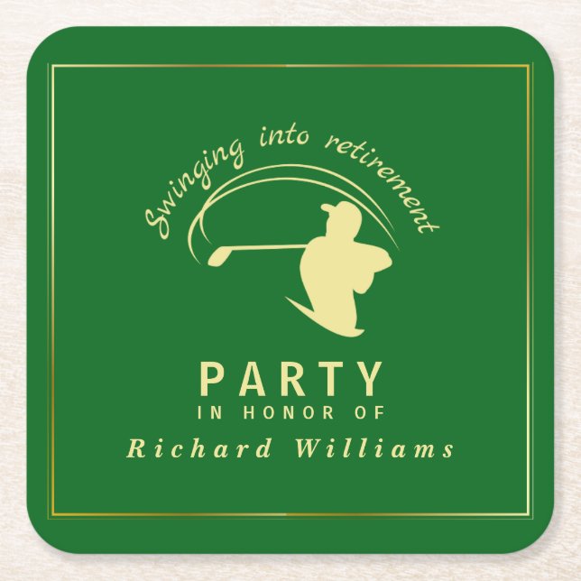 Rente Golf Party Classic Green Golden Player Rechteckiger Pappuntersetzer (Vorderseite)