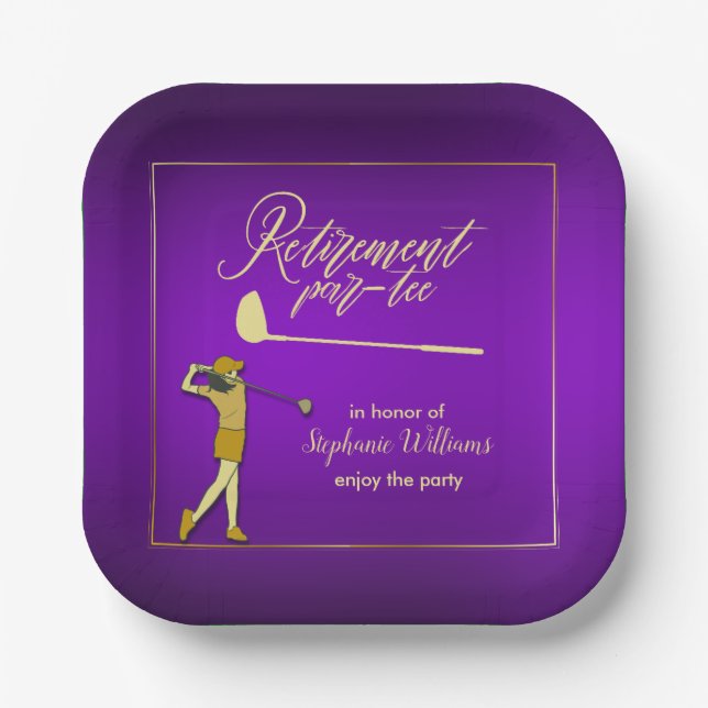 Rente Golf Party Klassisches Lila Goldenes Weibche Pappteller (Vorderseite)