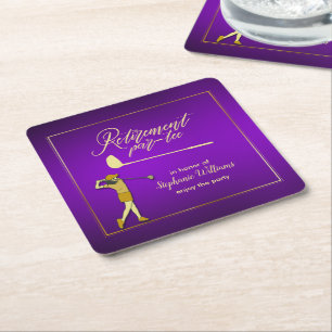 Rente Golf Party Klassisches Lila Goldenes Weibche Rechteckiger Pappuntersetzer