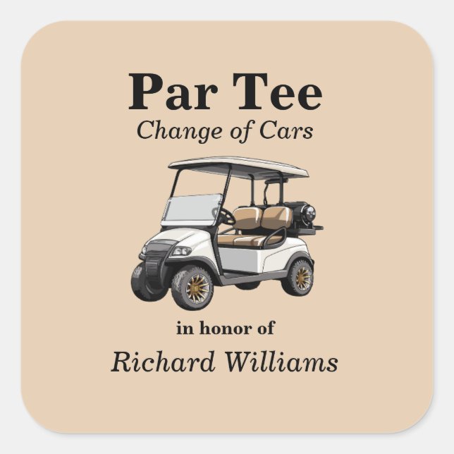 Rente Grau Golf Cart Par T-Shirt Themed Quadratischer Aufkleber (Vorderseite)