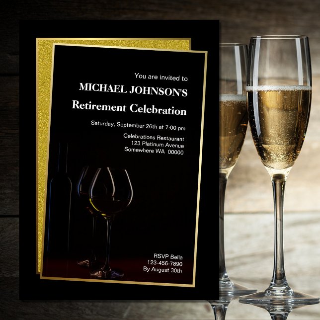 Rente Party Classy Black Gold Glitzer Einladung (Von Creator hochgeladen)