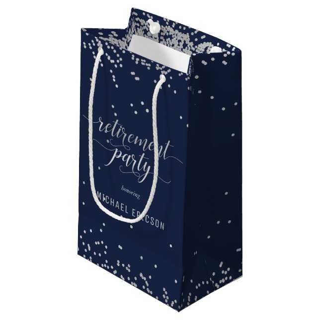 Rente Party Geschenktasche Elegantes Silber, Marin Kleine Geschenktüte (Vorderseite Schrägansicht)