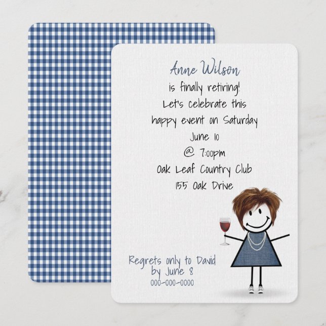 Rente Party Girl mit Weinglas Einladung (Vorne/Hinten)