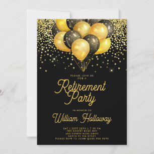 Rente Party Gold Black Balloons Confetti Einladung