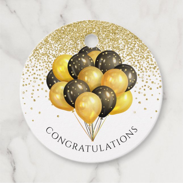 Rente Party Gold Black Balloons Geschenkanhänger (Vorderseite)