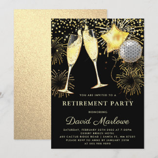 Rente Party Gold Black Glitzer Confetti Einladung