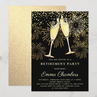 Rente Party Gold Black Glitzer Confetti Invit Einladung