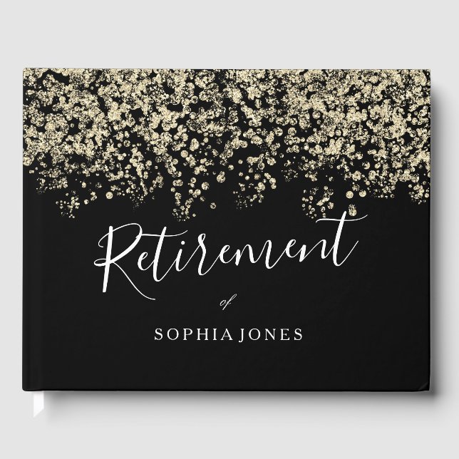 Rente Party Gold Glitzer Confetti Gästebuch (Vorderseite)