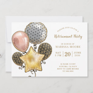 Rente Party Gold Rose Gold Balloons Einladung