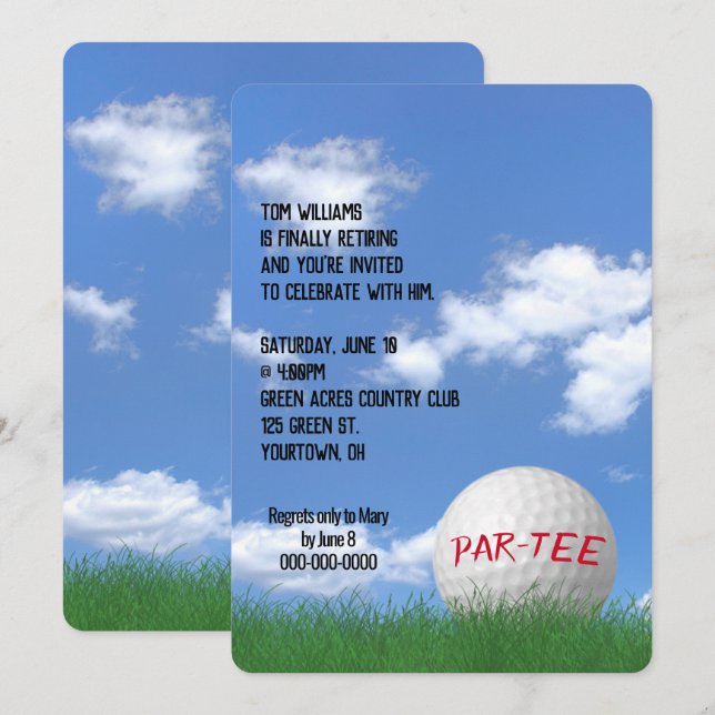 Rente Party Golf Ball im Gras Einladung (Vorne/Hinten)