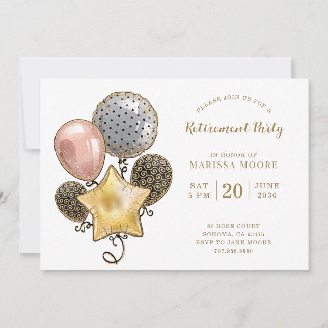 Rente Party Rose Gold Silver Gold Balloons Einladung (Vorderseite)