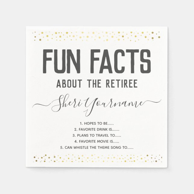 Rente Party Spaß Fakten Unisex Gold Confetti Na Serviette (Vorderseite)