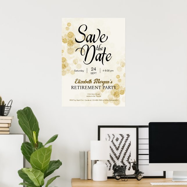 Renten Party Gold Confetti Save the Date Poster (Heimbüro)