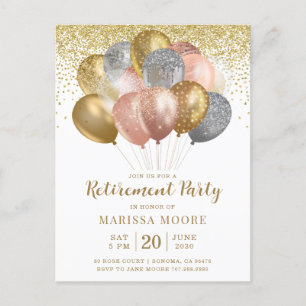 Renten Party Gold Rose und Gold Ankündigungspostkarte