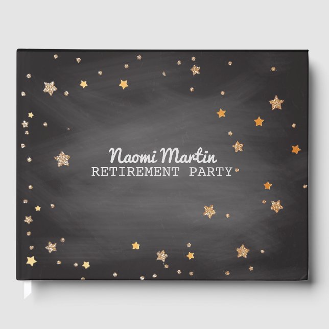Renten-Party Gold-Stars | Lehrerin Chalkboard Gästebuch (Vorderseite)