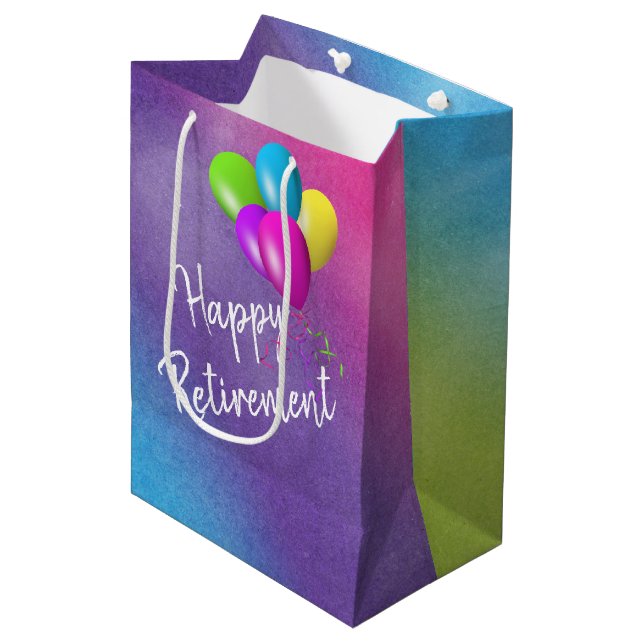 Rentenballons auf Regenbogen Mittlere Geschenktüte (Vorderseite Schrägansicht)