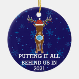 Rentier 2021 lustige Maske hinter uns Keramik Ornament