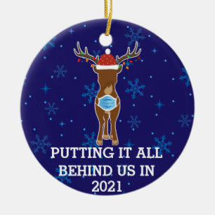 Rentier 2021 lustige Maske hinter uns Keramik Ornament