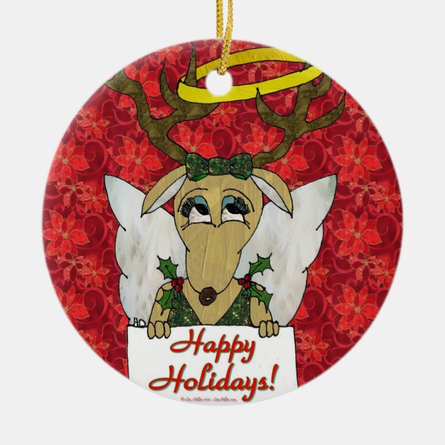 Rentier Angel Happy Holidays Ornament (Vorne)