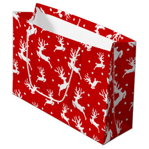Rentier auf Red Christmas Pattern Große Geschenktüte