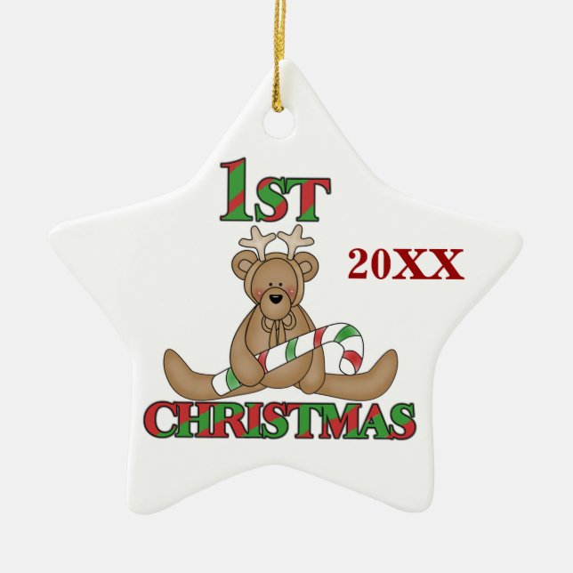 Rentier Bear 1. Weihnachtsdekoration Keramik Ornament (Vorne)