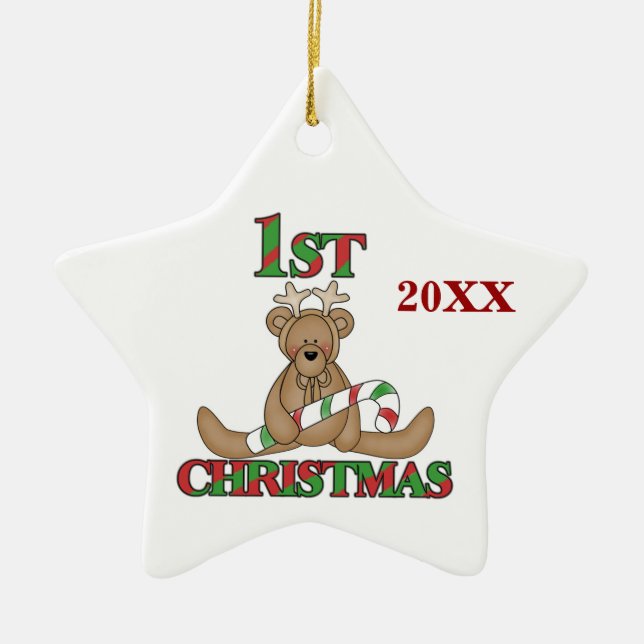 Rentier Bear 1. Weihnachtsdekoration Keramik Ornament (Vorne)