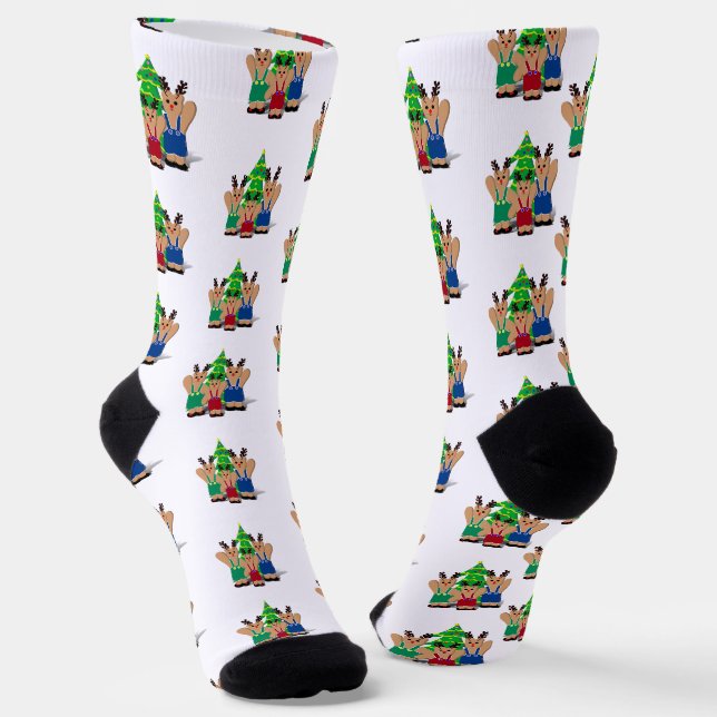 Rentier Bear Familie Weihnachten Socken (Gewinkelt)