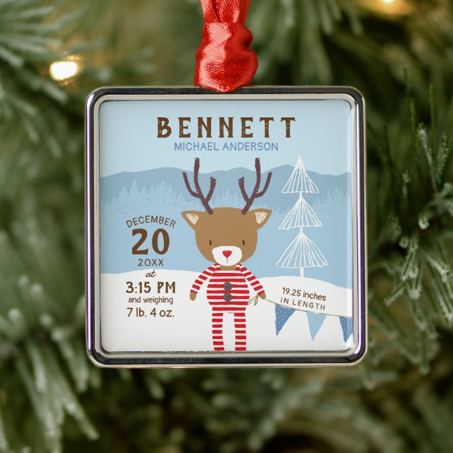 Rentier Birth Stats Baby's 1. Weihnachten Ornament Aus Metall (Baum)