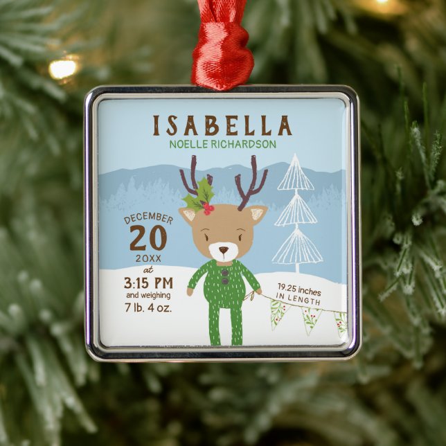 Rentier Birth Stats Baby's 1. Weihnachten Ornament Aus Metall (Baum)