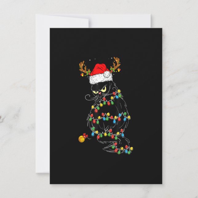 Rentier Black Cat Christmas Lights Cat Lover Chri Einladung (Vorderseite)