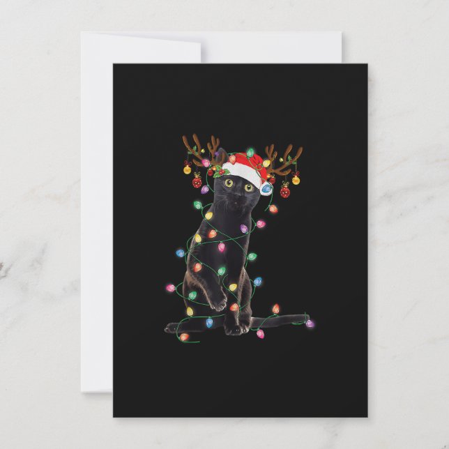 Rentier Black Cat Christmas Lights Funny Cat Liebe Einladung (Vorderseite)